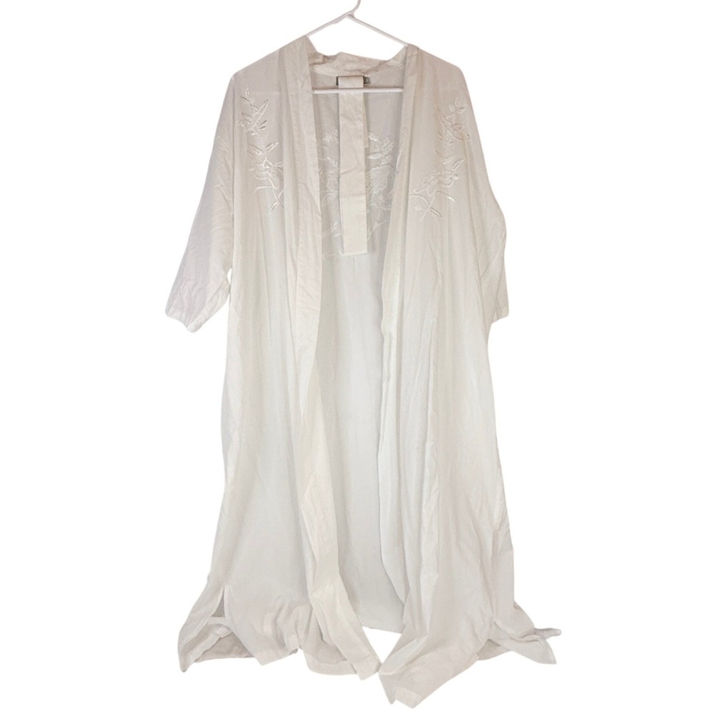 Victorian Classics Women's S‎ White Embroidered Robe Boudoir Belted Cottagecore